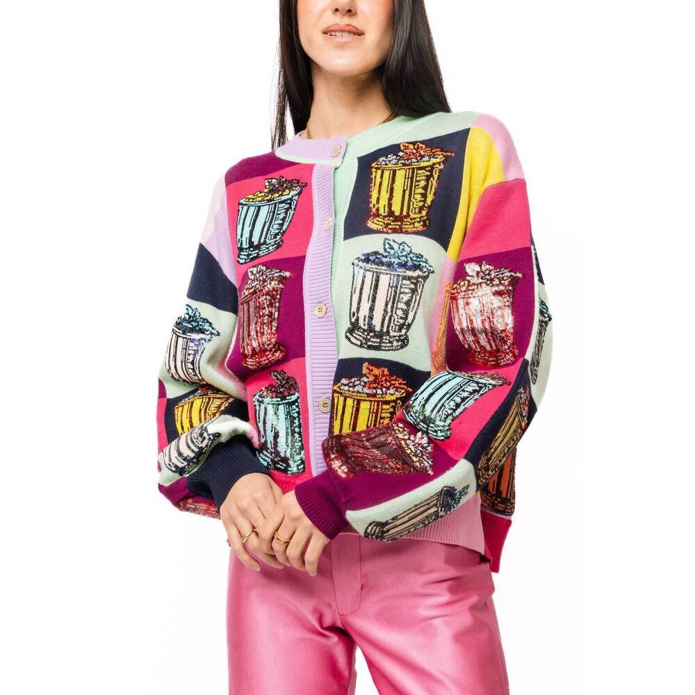NEW QUEEN OF SPARKLES colorblock button down sweater in multi
